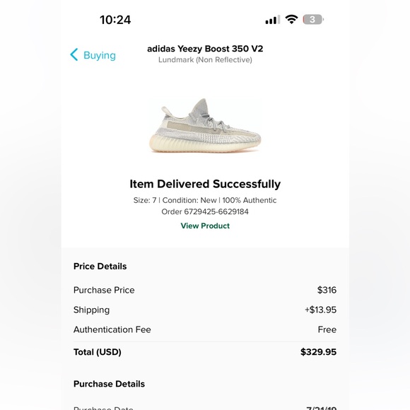 COPY - Yeezy boost 350 V2, size 7. Fits a women’s 8.5. Color lundmark - Picture 9 of 9